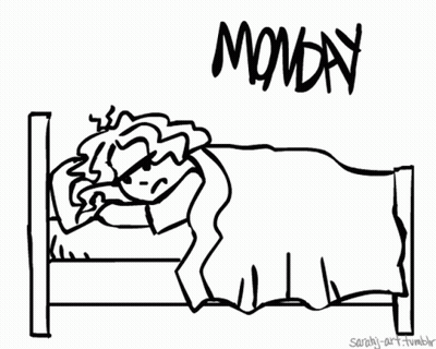 Black And White Drawing Of Person Lying In Bed Monday GIF