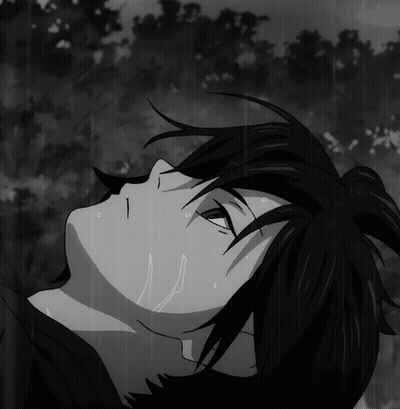 Black And White Drawing Of Person Lying In Rain GIF