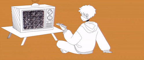 Black And White Drawing Of Person Sitting In Front Of Old Television GIF