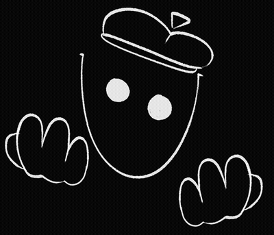 Black And White Drawing Of Person Wearing Hat With Two Eyes GIF