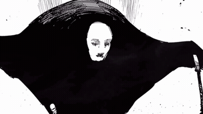 Black And White Drawing Of Person With Hood GIF