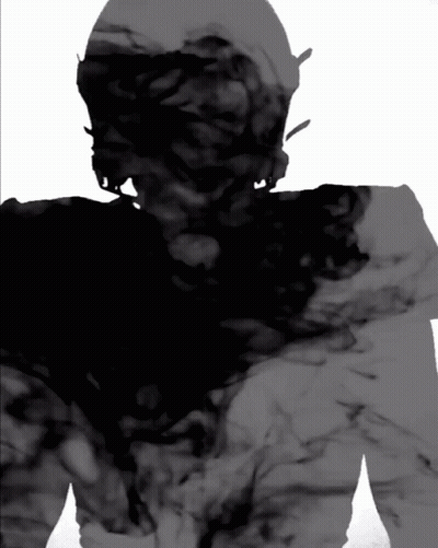 Black And White Drawing Of Person With Smoke From Chest GIF