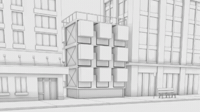 Black And White Drawing Of Row Of Houses And Building GIF