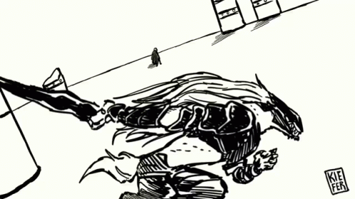 Black And White Drawing Of Samurai With Sword And Beard GIF