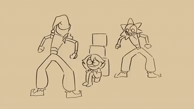 Black and White Drawing of Three Cartoon Characters