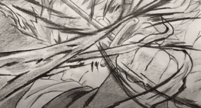Black and White Drawing of Tree Trunk