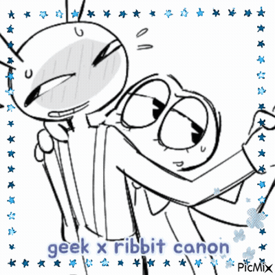 Black And White Drawing Of Two Cartoon Characters Geek X Ribbit Canon GIF