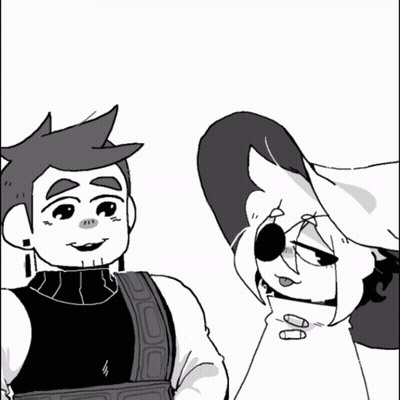 Black And White Drawing Of Two Cartoon Characters GIF