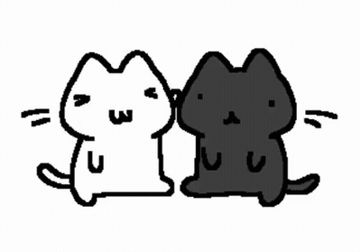 Black And White Drawing Of Two Cats Sitting Next To Each Other GIF
