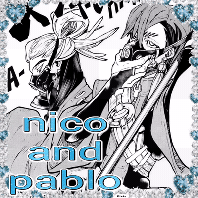 Black And White Drawing Of Two Men With Nico And Pablo GIF