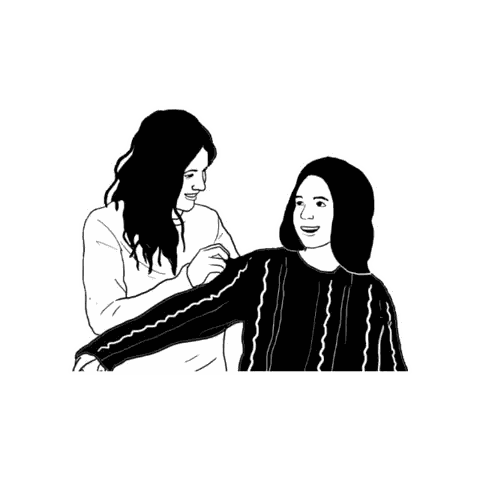 Black And White Drawing Of Two Women Sticker