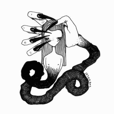 Black And White Drawing Of Woman And Snake Leticia Ros GIF