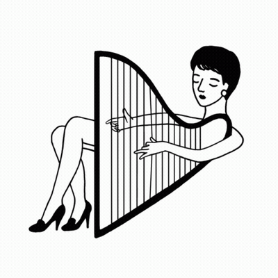 Black And White Drawing Of Woman Playing Harp GIF