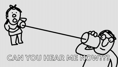 Black And White Drawing Two People Talking On String Can You Hear Me Now GIF