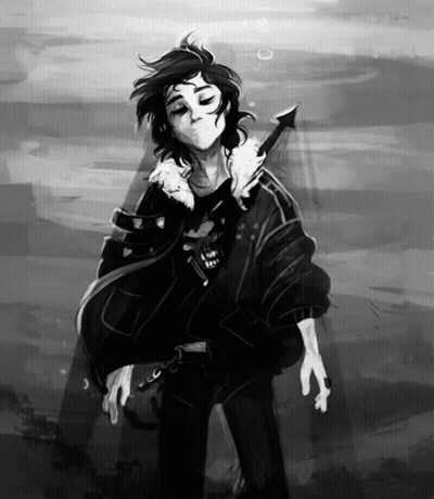 Black And White Drawing Young Man Holding Sword GIF
