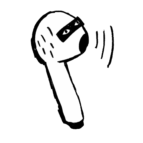 Black And White Ear Bud Wearing Mask Sticker