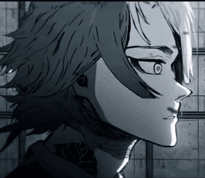 Black And White Face With Long Hair And Neck Tattoo GIF