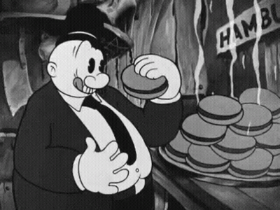 Black And White Fat Man Eating Hamburger GIF