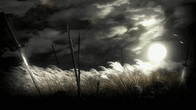 Black And White Field With Swords And Full Moon GIF