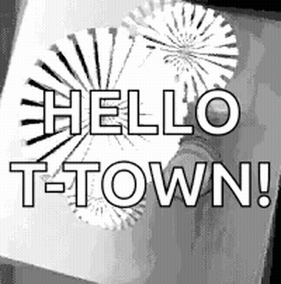 Black And White Fireworks Display Saying Hello T-Town GIF