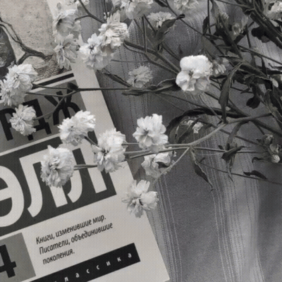 Black And White Flowers Next To Book Книги GIF