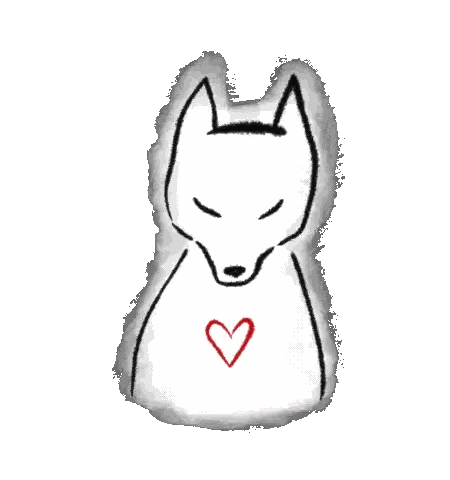 Black And White Fox With Red Heart Sticker