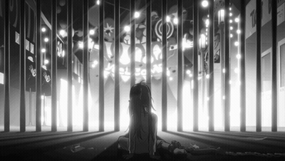 Black And White Girl Behind Bars With Sign SS GIF