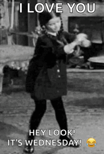Black And White Girl Dancing Saying I Love You Hey Look It's Wednesday GIF