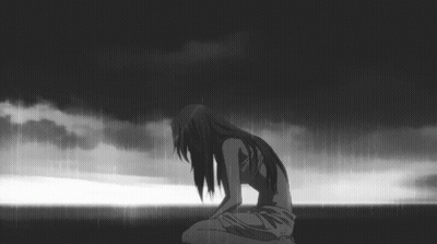 Black And White Girl Kneeling In The Rain GIF
