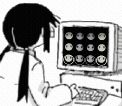 Black And White Girl Sitting At Computer With Smiley Faces GIF