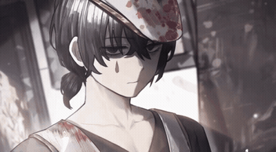 Black And White Girl With Bloody Hat GIF