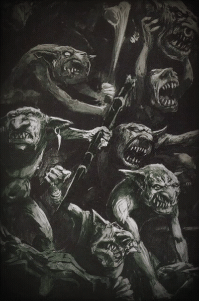 Black And White Goblins Holding Sticks GIF