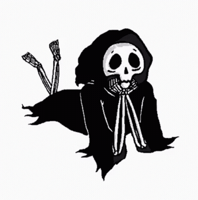 Black And White Grim Reaper With Hood And Skeleton Legs GIF