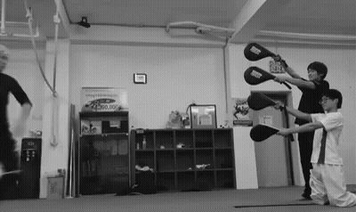 Black And White Group Practicing Martial Arts GIF