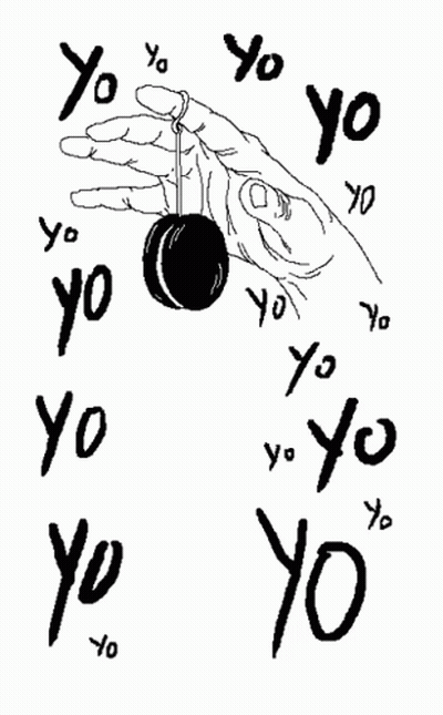 Black And White Hand Holding Yo-Yo Surrounded By Letters Yo GIF