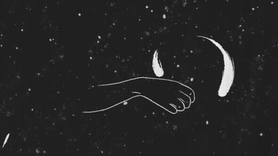 Black And White Hand Reaching For Crescent Moon GIF