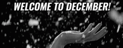 Black And White Hand Reaching In Snow Saying Welcome To December GIF