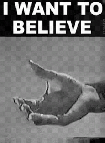 Black And White Hand Saying I Want To Believe GIF