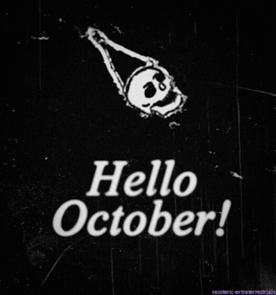 Black And White Hello October Sign With Skull GIF
