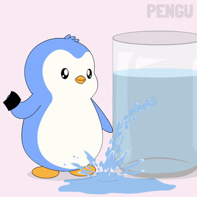 Black And White Igloo In Glass Of Water With Pengu GIF