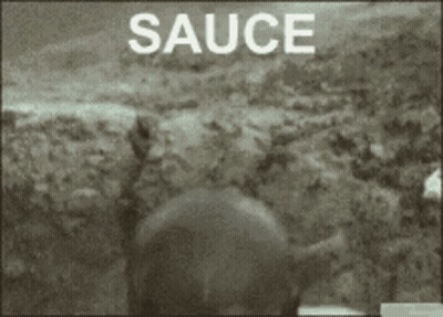 Black And White Image Saying Sauce GIF