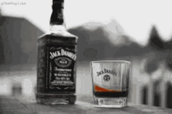 Black And White Jack Daniel's Bottle And Glass With Whiskey GIF