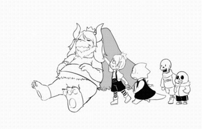 Black And White Kids Standing Around Giant Monster GIF