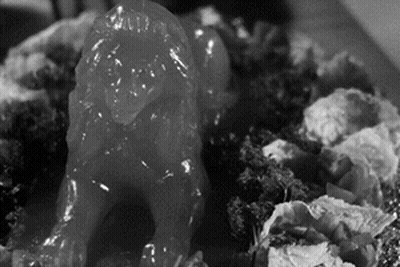 Black And White Lion Statue Covered In Jelly GIF
