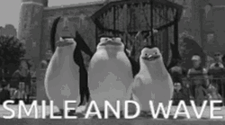 Black And White Madagascar Penguins Smile And Wave  GIF