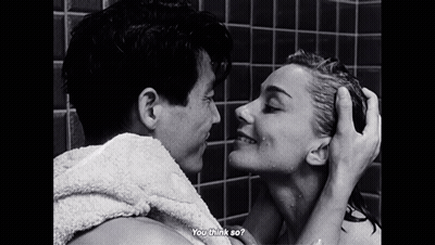 Black And White Man And Woman In Shower Saying You Think So GIF