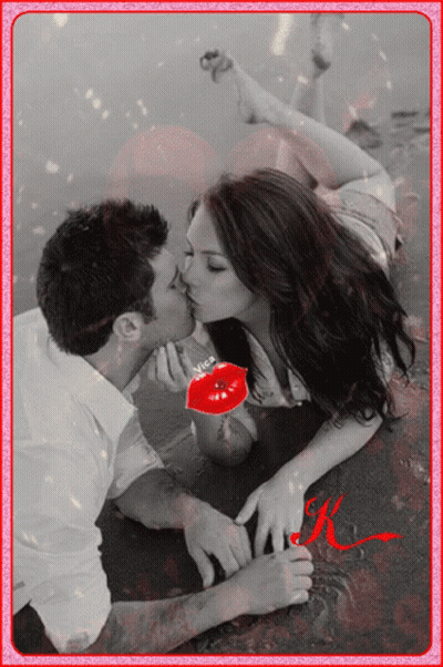 Black And White Man And Woman Kissing With Letter K GIF
