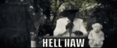 Black And White Man At Hell Haw Sign GIF