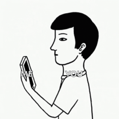 Black And White Man Covering Mouth Looking At Cell Phone GIF