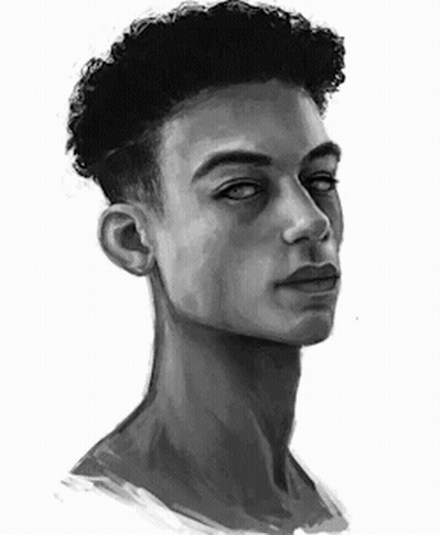 Black And White Man Curly Hair Looking Camera GIF